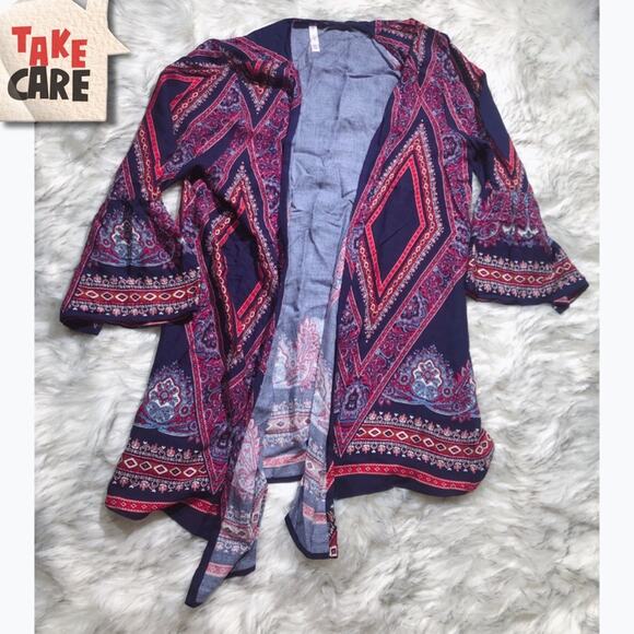 Xhilaration blue bohemian boho kimono cardigan - Picture 3 of 7